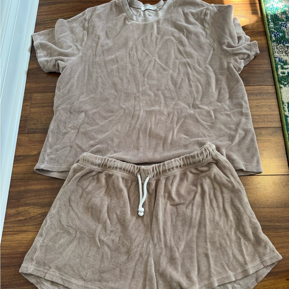 Perfect white tee Beige Terry Cloth Lounge Set